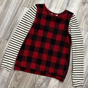 Plaid and striped sweater